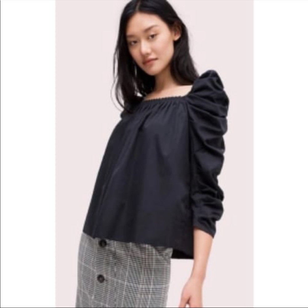 Kate Spade Square Neck Puff Sleeve Poplin Blouse